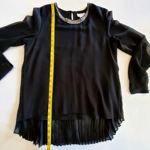 🟢1079 * Carmen Marc Valvo Accordion Pleated Blouse Black Size S - Picture 10 of 10